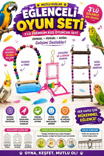 Generic Brand Bird Swing + Mirrored Perch + Ladder Set (Colors May Vary)