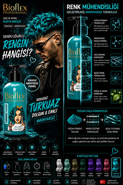 Bioflex Natural Hair Color Geçici-renkli Amonyaksız Turkuaz Renkli Saç Boyası...