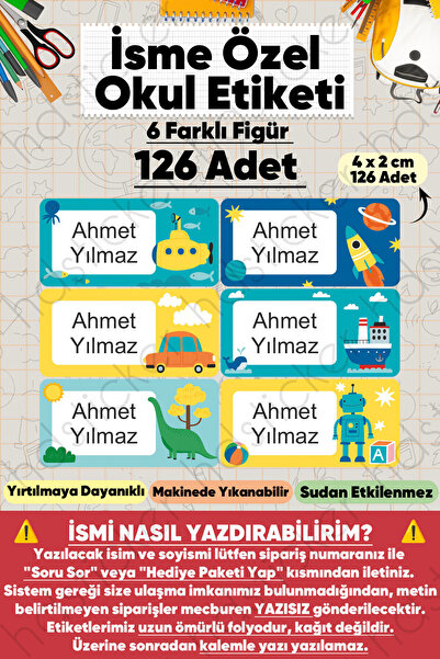 hdsticker İsme Özel Okul Etiketi Kalem Defter Etiketi Özel Isim Yazılabilen S...