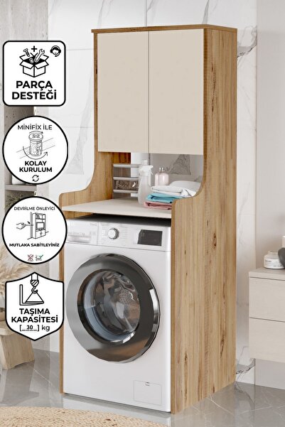 Yurupa Çamaşır Makinesi Üstü Dolabı Valen Banyo Düzenleyici Raflı Kapaklı Çok...