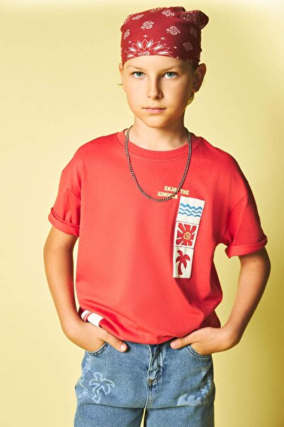 DeFacto Oversize Crew Neck Safari T-shirt με στάμπα και κοντό μανίκι για αγόρ...