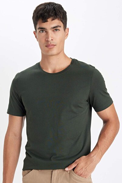 DeFacto Μπλουζάκι με κοντό μανίκι Slim Fit Crew Neck Modal από μείγμα βαμβακι...