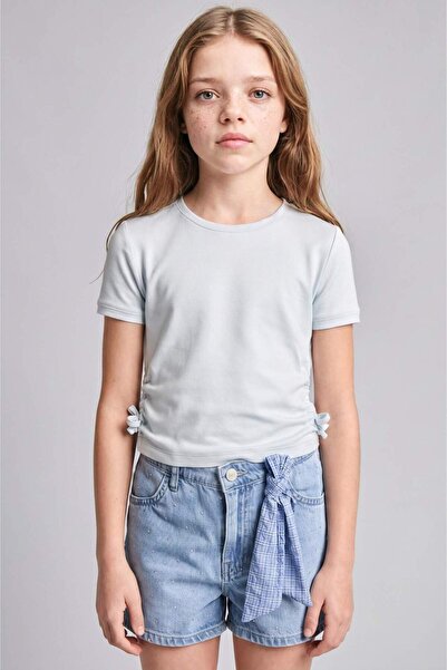 DeFacto Crew Neck Short Sleeve Light Blue T-Shirt Girls H7243A826Hs
