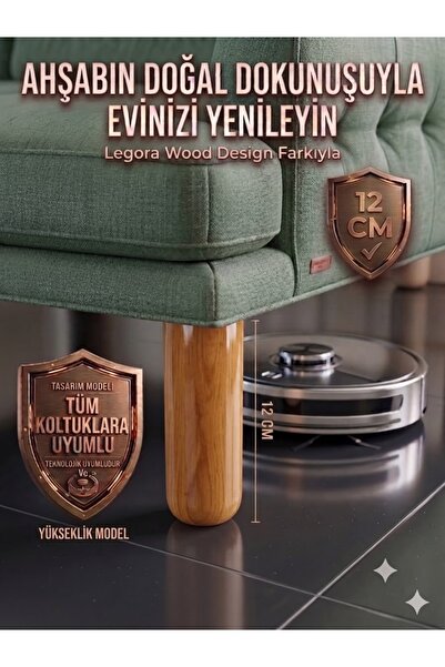 LEGORA WOOD DESİNG Picior de mobilier din lemn de nuc deschis, boem, de 12 cm...