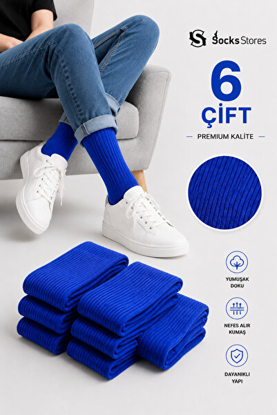 Socks Stores 6 Pairs of Unisex Cotton Socks - Saks Blue Colored Tennis Socks