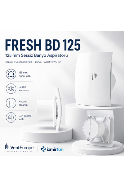 Venteurope Fresh BD 125 – 12,5’luk Sessiz Banyo Aspiratörü – Kapaklı Tuvalet ...