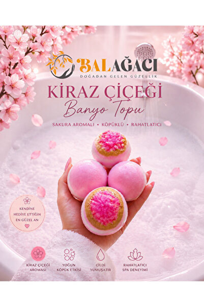 BAL AĞACI Kiraz Çiçeği Kokulu Banyo Topu 4 Adet Küvet Ve Jakuzi Köpüğü Topları