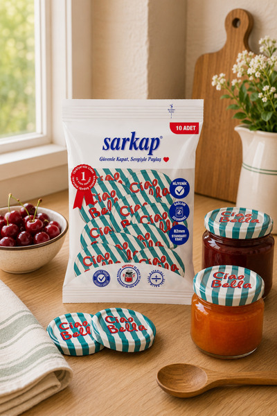 Sarkap Hijyenik Paketli 10 Adet Kavanoz Kapağı Dolce Vita Desenler 82 mm - Ci...