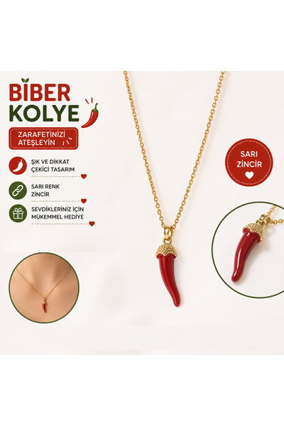 Luxmon Red Steel Pepper Luck Necklace Unisex Gold Color Chain