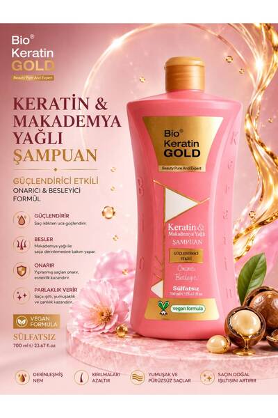 Bio Keratin Gold Keratin & Makademya Yağlı Güçlendirici Etkili Tuzsuz Şampuan...