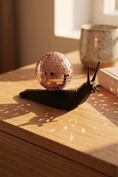 Gleamiro Studio Disko Topu Salyangoz Figürü - Rose-Gold Pembe Disco Topu Snai...