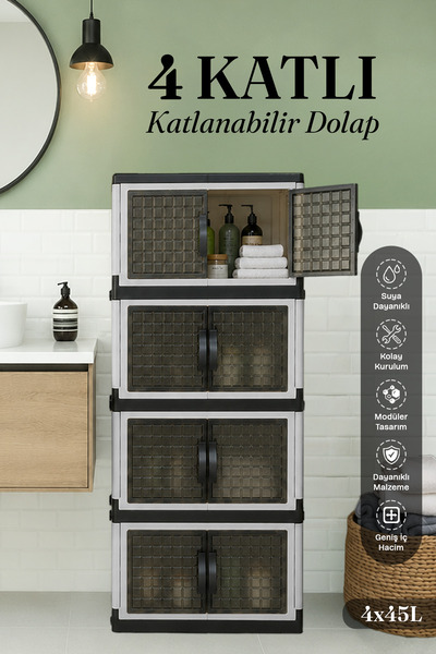 naturelove 4 Katlı Diamond Katlanabilir Modüler Dolap – Kiler Banyo Mutfak Dü...
