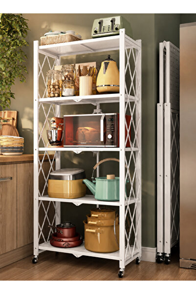 Cady One Kitchen Storage Rack 5 Layers Iron Folding Storage Rack with Wheels ...