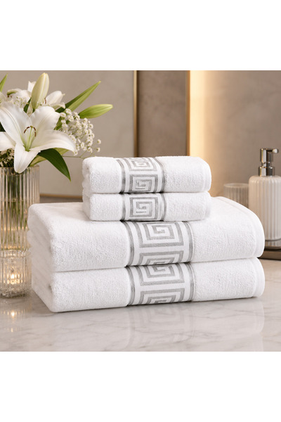 OEM Set de 4 prosoape de baie, 100% bumbac, 2 prosoape 50 x 90 cm + 2 prosoap...