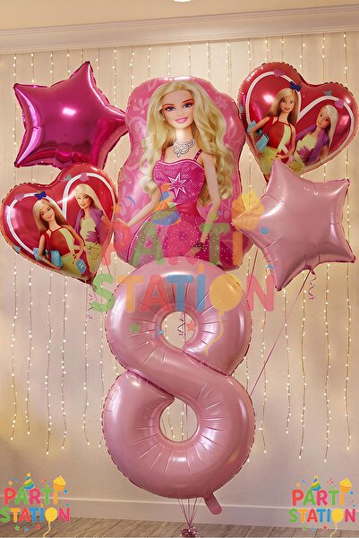 Parti Station Barbie Folyo Balon Set Barbie Kalp Pembe 8 Yaş Balon Set Barbie...