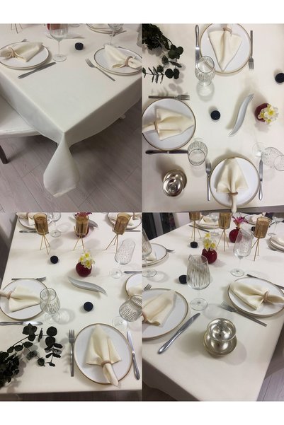 Zeren Home Linen Look Carefree Table Cloth Cream