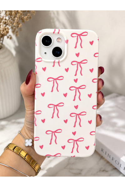 OVADA İphone 13/14/15 Uyumlu Kalp Ve Kurdele Desenli Kabartma Baslılı Kadife ...