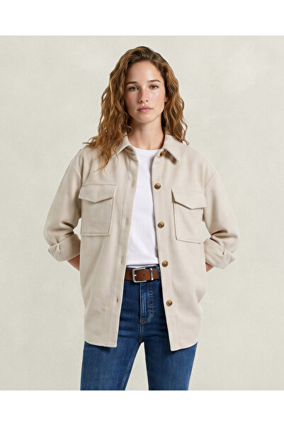 Gant Kadın Krem Relaxed Fit Klasik Yaka Gömlek