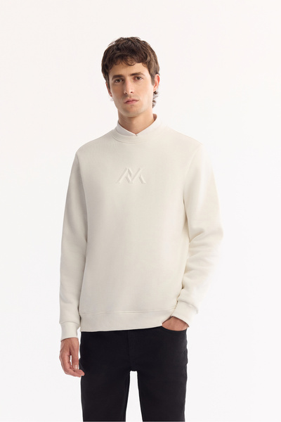 Avva Men's White Crew Neck Cotton Embossed Printed Regular Fit Sweatshirt A52...