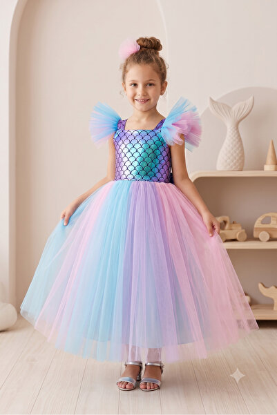 pistyle Girl's Mermaid Concept Colorful Fluffy Birthday and Evening Dress