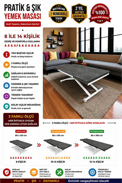SEHPAM AKILLI Yan Baştan Açılır Akıllı Yemek Masası Oval Mdf Tabla Alt Mekani...
