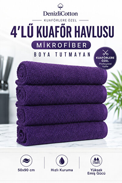 denizlicotton Kuaförlere Özel Boya Tutmayan Mikrofiber Saç Havlusu 50x90 cm 4...