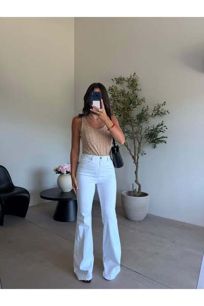 Bade Butik White high waist lycra spanish leg jeans