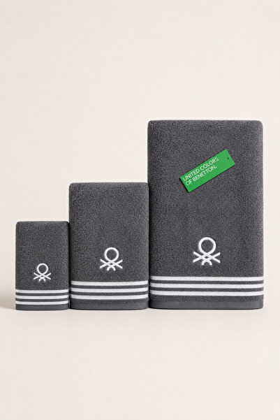 Benetton Home Bath Towel Hand Face Body Dark Gray 100% Cotton Set of 3 70X140...