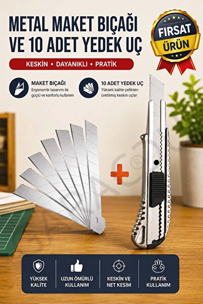 garaccu Metal Profesyonel Maket Bıçağı Falçata Ve 10 Adet Yedek Bıçak Büyük B...