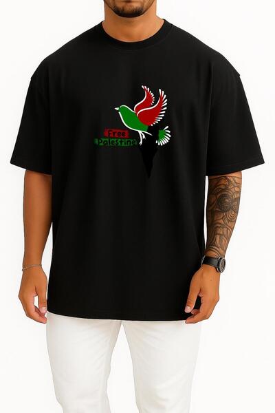 Bahriyeli Collection Oversize Free Palestine Chest Design Unisex T-Shirt