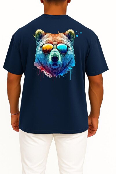 Bahriyeli Collection Oversize Cool Bear Psychedelic Bear Back Design Unisex T...