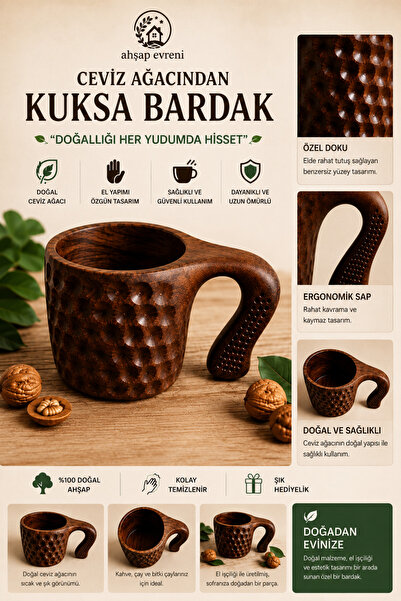 Genel Markalar El Yapımı Kuksa Bardak - Ceviz Ağacından - Doğal ve Şık Tasarım