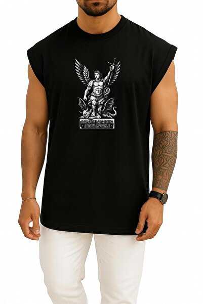 Bahriyeli Collection Oversized Sancte Michael Archangele Chest Printed Athlete