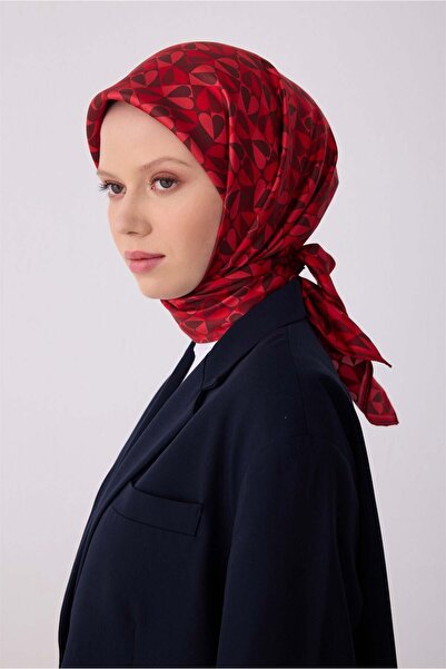 Belli Eșarfă 100% twill mătase cu model obiecte roșu închis 4322-84