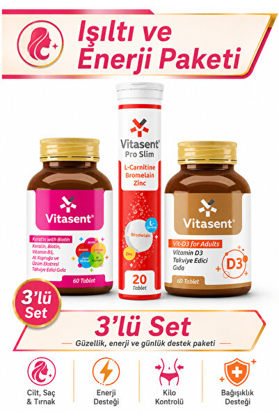 VİTASENT Işıltı ve Enerji Paketi - Biotin Keratin - Bromelain - L Karnitin ve...