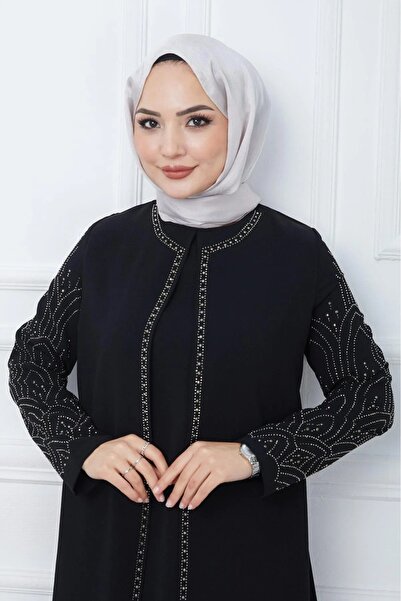ELBİSHE TAŞ DETAYLI FERMUARLI FERACE