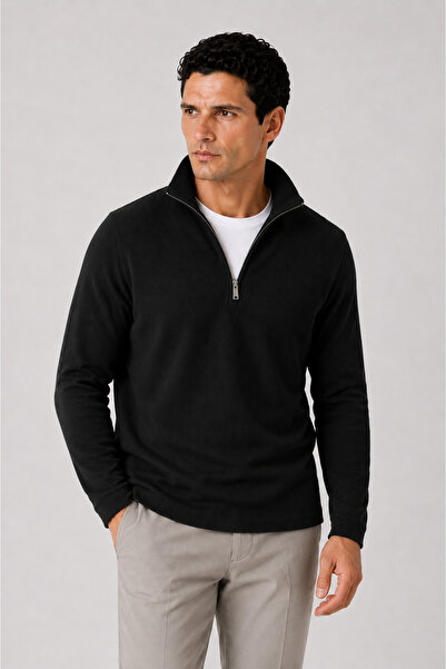 Manche Swea cu jumătate de fermoar tricou - Negru |   MEW224831-01