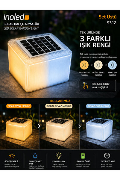 Masfitech İnoled 9312 Solar Bahçe Armatürü Set Üstü 20W 270 Lümen IP65 Güneş ...
