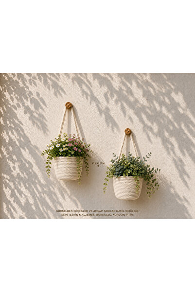 EGE ÖRGÜM Saksılık Mini Dekoratif Askı Sepet 2'li Mini Çiçeklik 12x10 Cm ( Bi...