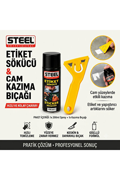 STEEL Etiket Sökücü Sprey 200ml Ve Cam Leke Kazıyıcı Bıçak