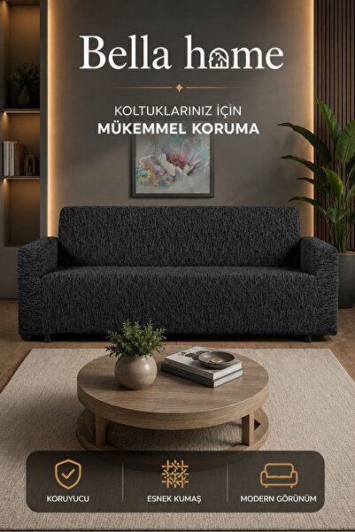 Bella Home Altınkoza Çekyat Stil Strech Koltuk Örtüsü (3+3) - Likralı - Lasti...