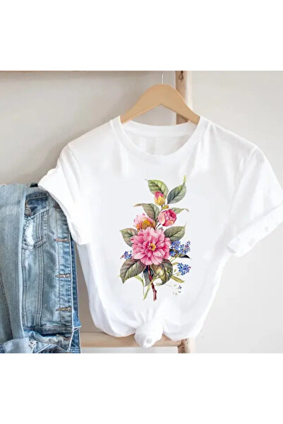 Pink Sky Unisex Butterfly Flower Butterfly Print T-Shirt for Summer