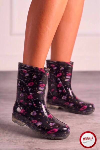 MODVALU Women's Purple Color Floral Work Vineyard Garden Rain Boots