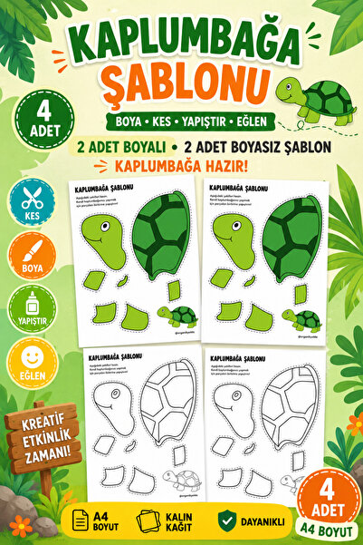 Organik Yolda Turtle Template, 4 Pieces of A4 Size Thick and Hard Paper.