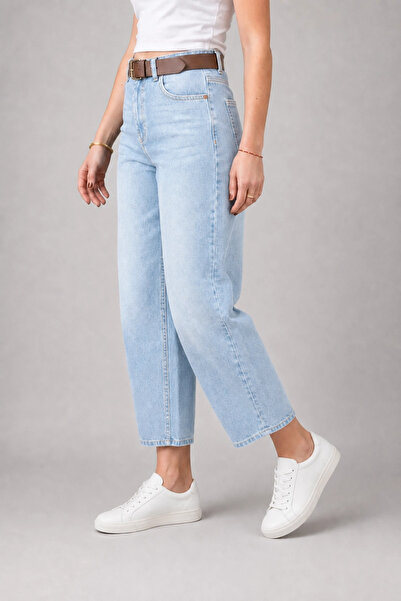 Trendrift Store Yüksek Bel Kar Yıkama Baggy Jean Kot Pantolon - Deri Kemer He...