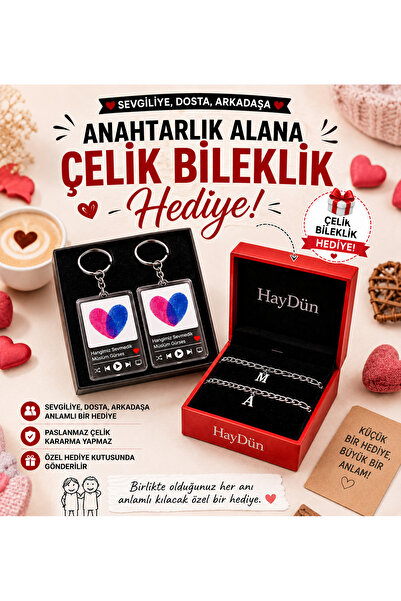 HayDün Unisex Çelik 2 bileklik anahtarlık iki harfli kişiye özel sevgili arka...