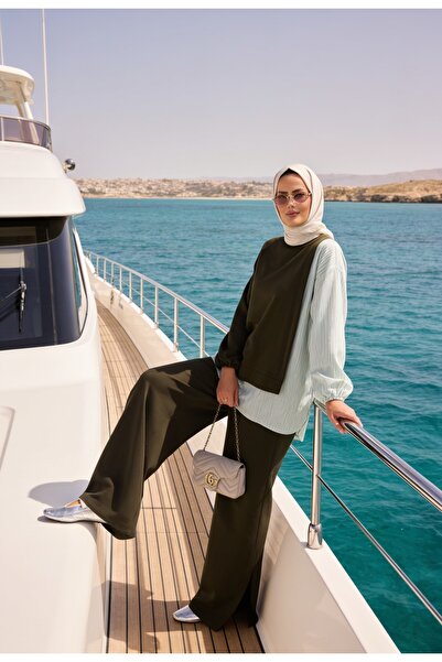 ASEL FASHİON Kadın Tesettür Takım Line İkili Takım Gömlek Yeşil