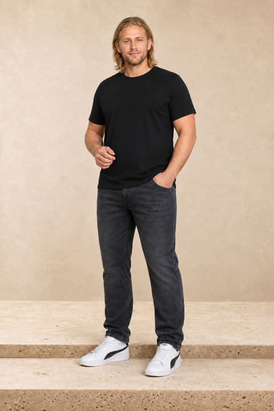 Starbattal Men's Large Size Lycra Basic Crew Neck T-Shirt 11160 Black