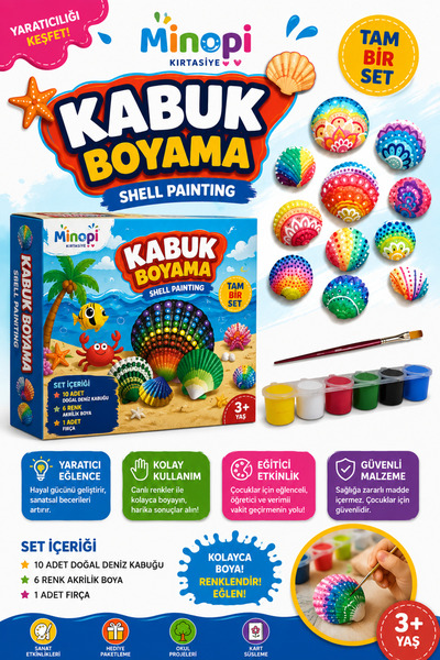 Minopi Kabuk Boyama Seti 1 Paket Deniz Kabuğu Midye Boyama Shell Painting San...