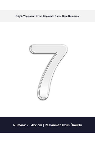 Demiraslan Ticaret 4x2 cm Krom Kaplama Metal Kapı Numarası No 7 - Yapışkanlı ...